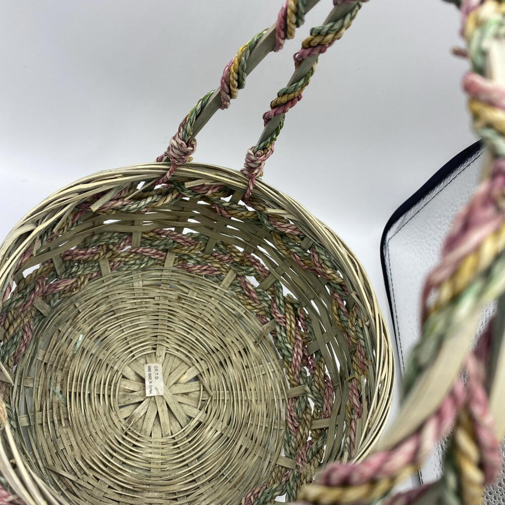 Vintage Easter Basket Woven Twisted Rope Wicker Round Pink Blue - Picture 3 of 7